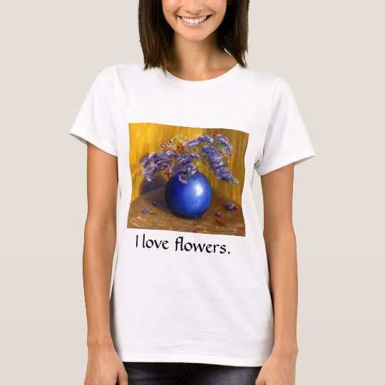 Purple flowers in Blue Vase and Gold Background T-Shirt