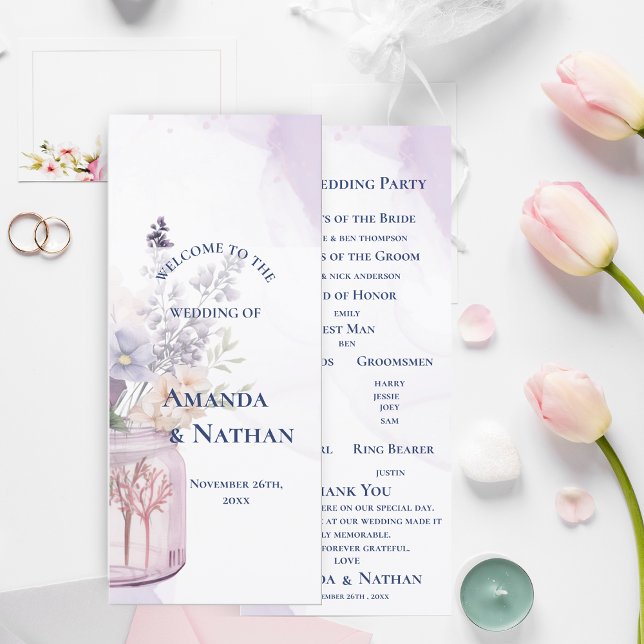 Purple Flowers In Mason Jar Floral wedding Program (Purple Flowers In Mason Jar Floral wedding Program)