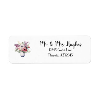 Purple Flowers in Vase Return Address Labels