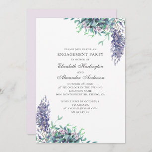 Purple flowers. Lavender floral engagement party Invitation