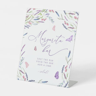 Purple Flowers Lavender Margarita Bar Pedestal Sign