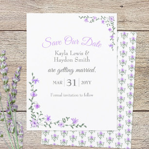 Purple Flowers, Leafy Vines Wedding Save Our Date Invitation