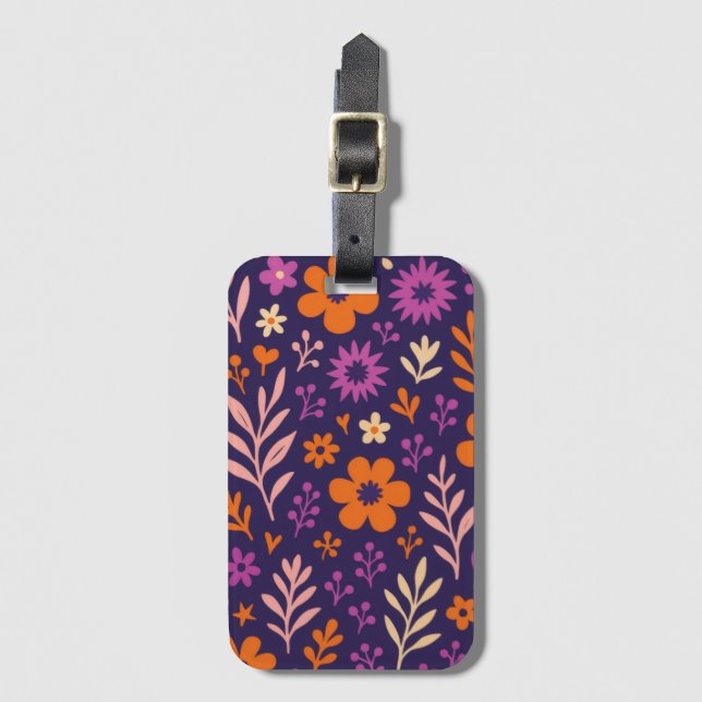 Purple Flowers Leaves Luggage Tag (Front Vertical)
