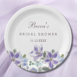 Purple Flowers Lilac Floral Bridal Shower Paper Plates