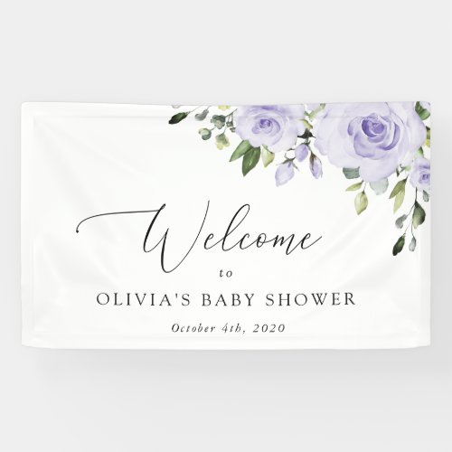 Purple Flowers Lilac Flowers Baby Shower Welcome Banner