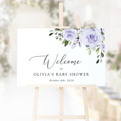 Purple Flowers Lilac Flowers Baby Shower Welcome Sign