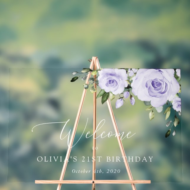 Purple Flowers, Lilac Flowers, Birthday Welcome Acrylic Sign (Neutral)