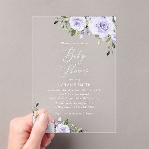 Purple Flowers, Lilac Flowers, Boho, Baby Shower Acrylic Invitations