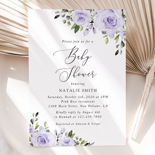 Purple Flowers Lilac Flowers Boho Baby Shower Invitation