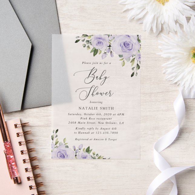 Purple Flowers, Lilac Flowers, Boho, Baby Shower Vellum Invitations (Wedding)