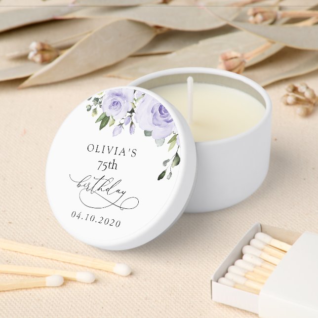 Purple Flowers, Lilac Flowers, Boho, Birthday Mini Candle Favors (Insitu)