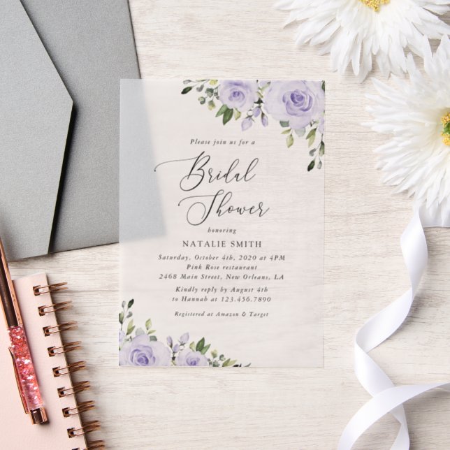 Purple Flowers, Lilac Flowers, Boho, Bridal Shower Vellum Invitations (Wedding)
