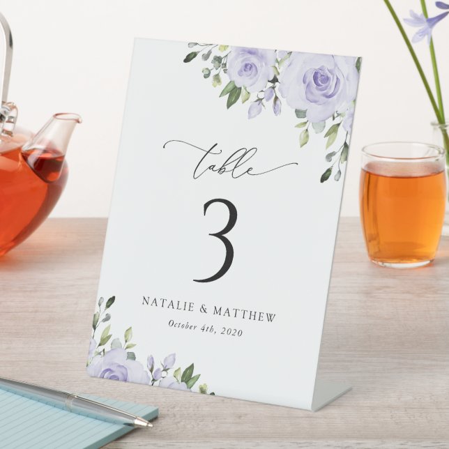 Purple Flowers, Lilac Flowers, Boho, Table Numbers Pedestal Sign (In SItu)