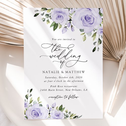 Purple Flowers Lilac Flowers Floral Wedding Invitation