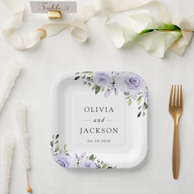 Purple Flowers, Lilac Flowers, Floral Wedding Paper Plates (Wedding)