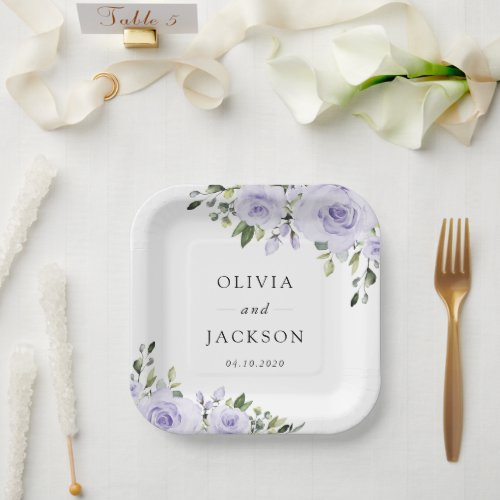 Purple Flowers Lilac Flowers Floral Wedding Paper Plates