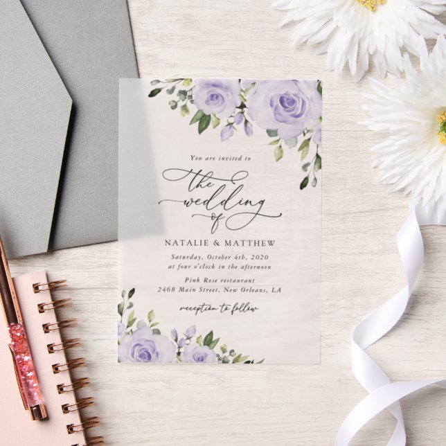 Purple Flowers, Lilac Flowers, Floral Wedding Vellum Invitations (Wedding)