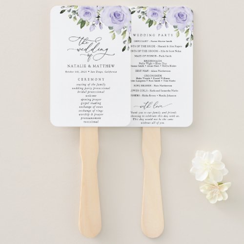 Purple Flowers Lilac Flowers Wedding Program Hand Fan