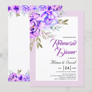 Purple flowers lilac wedding rehearsal dinner invitation