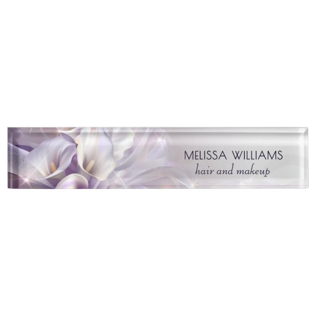 Purple Flowers Luxury Desk Name Plate (Front)