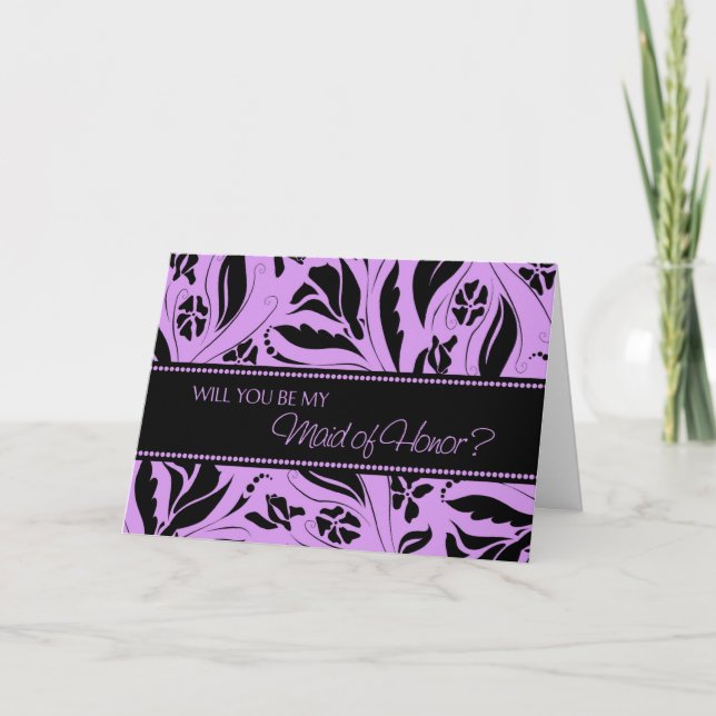 Purple Flowers Maid of Honor Invitation Card (Front)