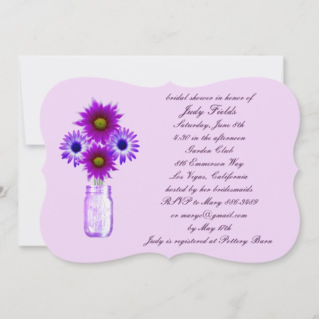 Purple Flowers Mason Jar Bridal Shower Invitation (Front)