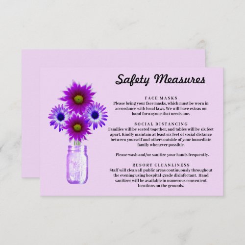 Purple Flowers Mason Jar Safety Measures Enclosure Card