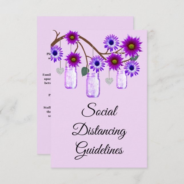 Purple Flowers Mason Jar Safety Measures Enclosure Card (Front/Back)