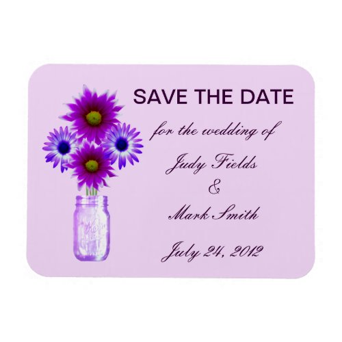 Purple Flowers Mason Jar Save The Date Magnet