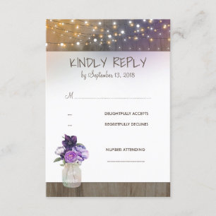 Purple Flowers Mason Jar Wedding RSVP Card