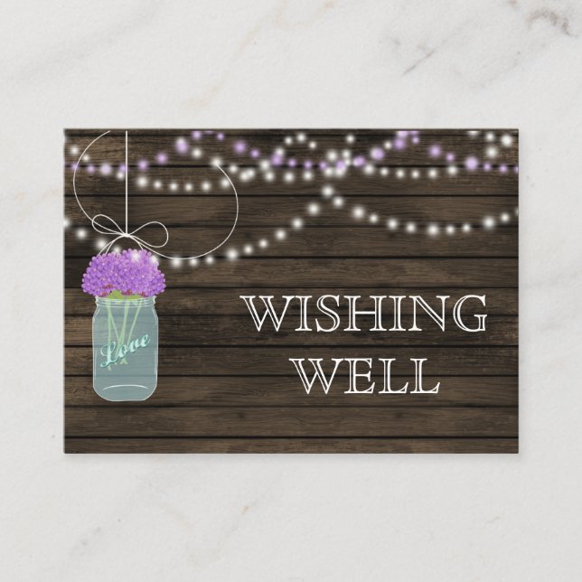 Purple Flowers Mason Jars Barn Wood Wedding Enclosure Card (Front)