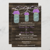 Purple Flowers Mason Jars Barn Wood Wedding Invitation