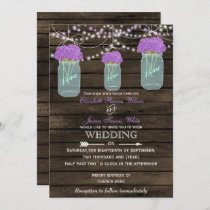 Purple Flowers Mason Jars Barn Wood Wedding Invitation