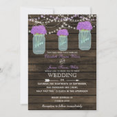 Purple Flowers Mason Jars Barn Wood Wedding Invitation (Front)