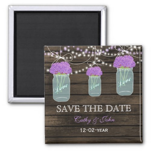 Purple Flowers Mason Jars Barn Wood Wedding Magnet