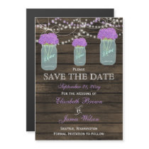 Purple Flowers Mason Jars Barn Wood Wedding Magnetic Invitation
