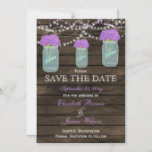 Purple Flowers Mason Jars Barn Wood Wedding Magnetic Invitation (Front)