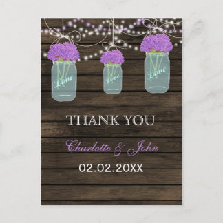 Purple Flowers Mason Jars Barn Wood Wedding Postcard