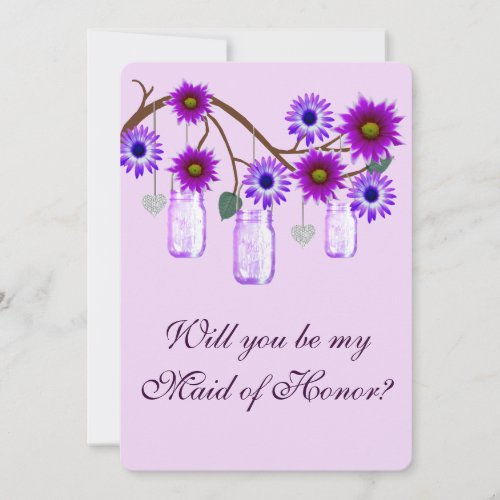 Purple Flowers Mason Jars Maid Of Honor Card