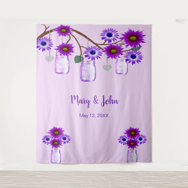 Purple Flowers Mason Jars Photo Backdrop (Front)