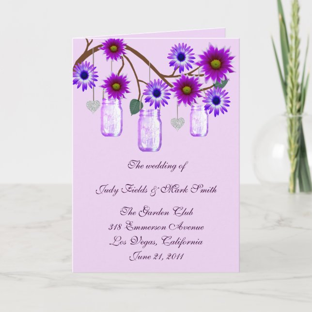 Purple Flowers Mason Jars Program Card (Front)