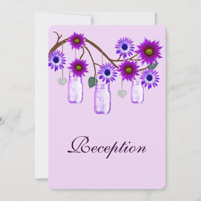 Purple Flowers Mason Jars Reception Card (Front)