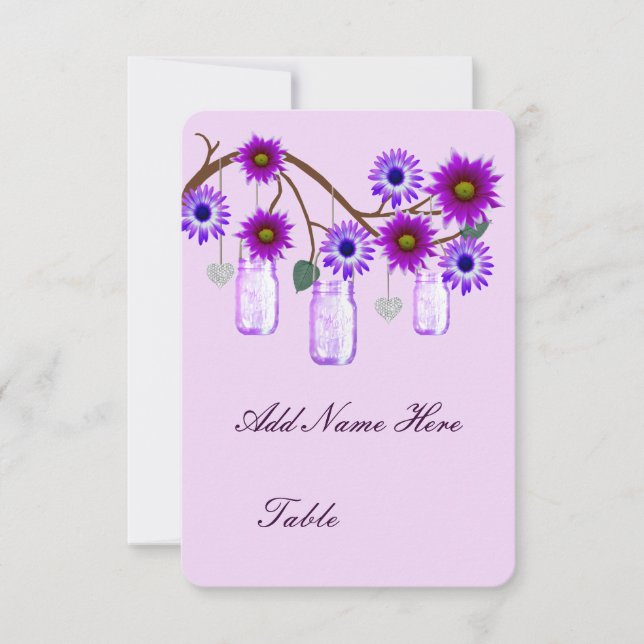 Purple Flowers Mason Jars Table Place Card (Front)