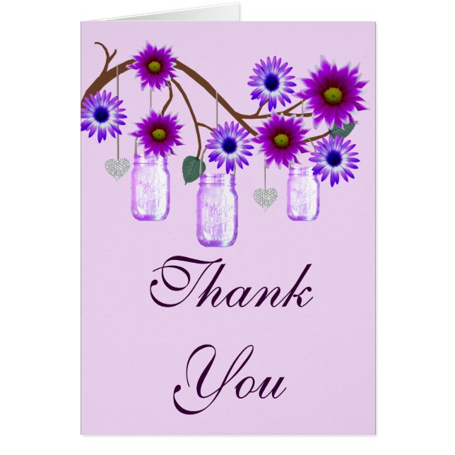 Purple Flowers Mason Jars Thank You Card (Front)