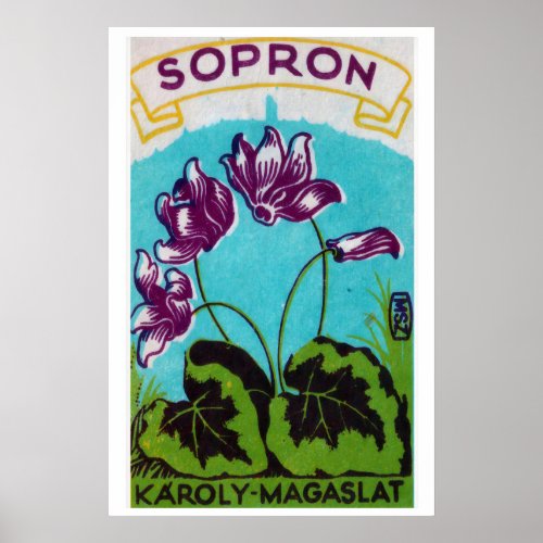 Purple Flowers Matchbox Art Print, Hungarian Poster