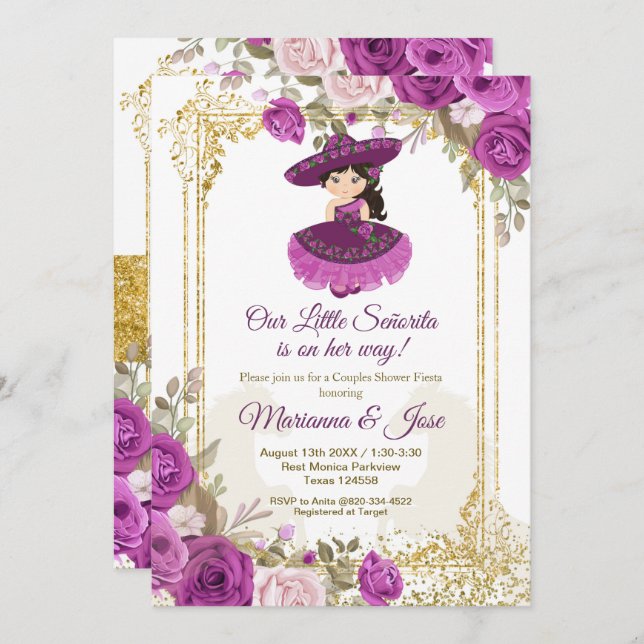 Purple Flowers Mexican Fiesta Couple Shower   Invitation (Front/Back)