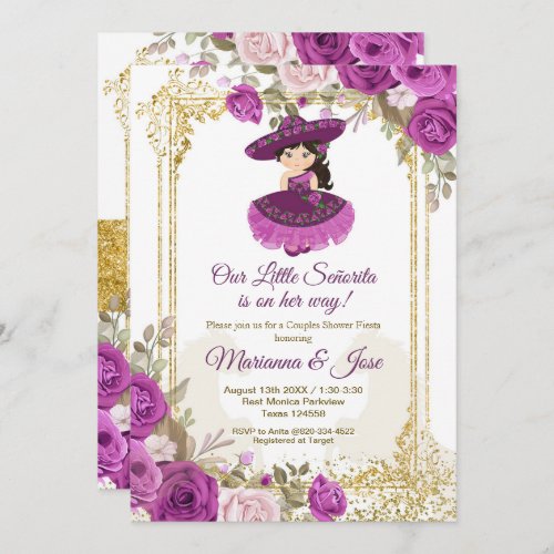Purple Flowers Mexican Fiesta Couple Shower   Invitation