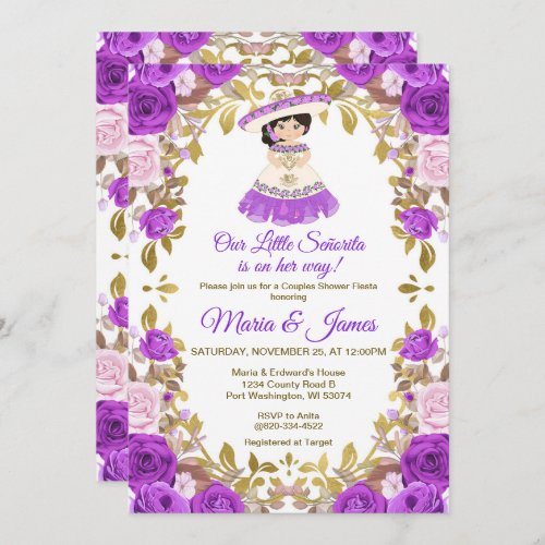 Purple Flowers Mexican Fiesta Couples shower Invitation