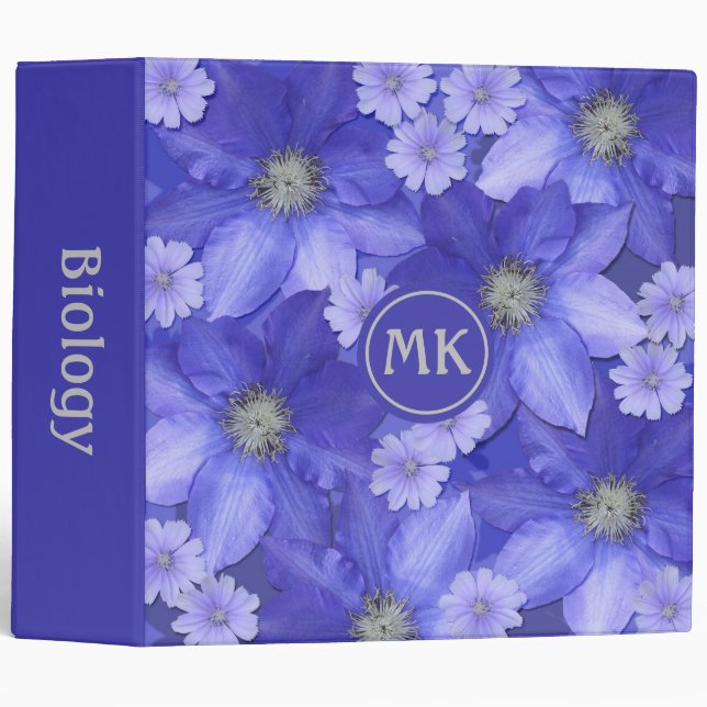 Purple Flowers Monogram 3 Ring Binder (Front/Spine)