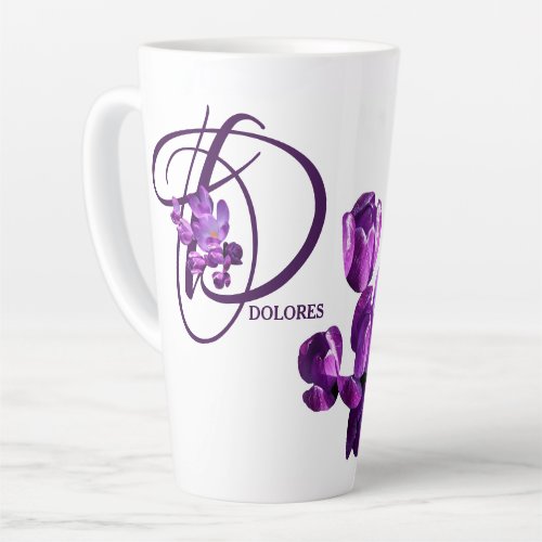 Purple flowers monogram D personalize customizable Latte Mug